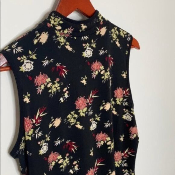 Reitmans Women Black Floral Sleeveless Asian Qipao Inspired Strechy Top Size XL - Picture 4 of 6